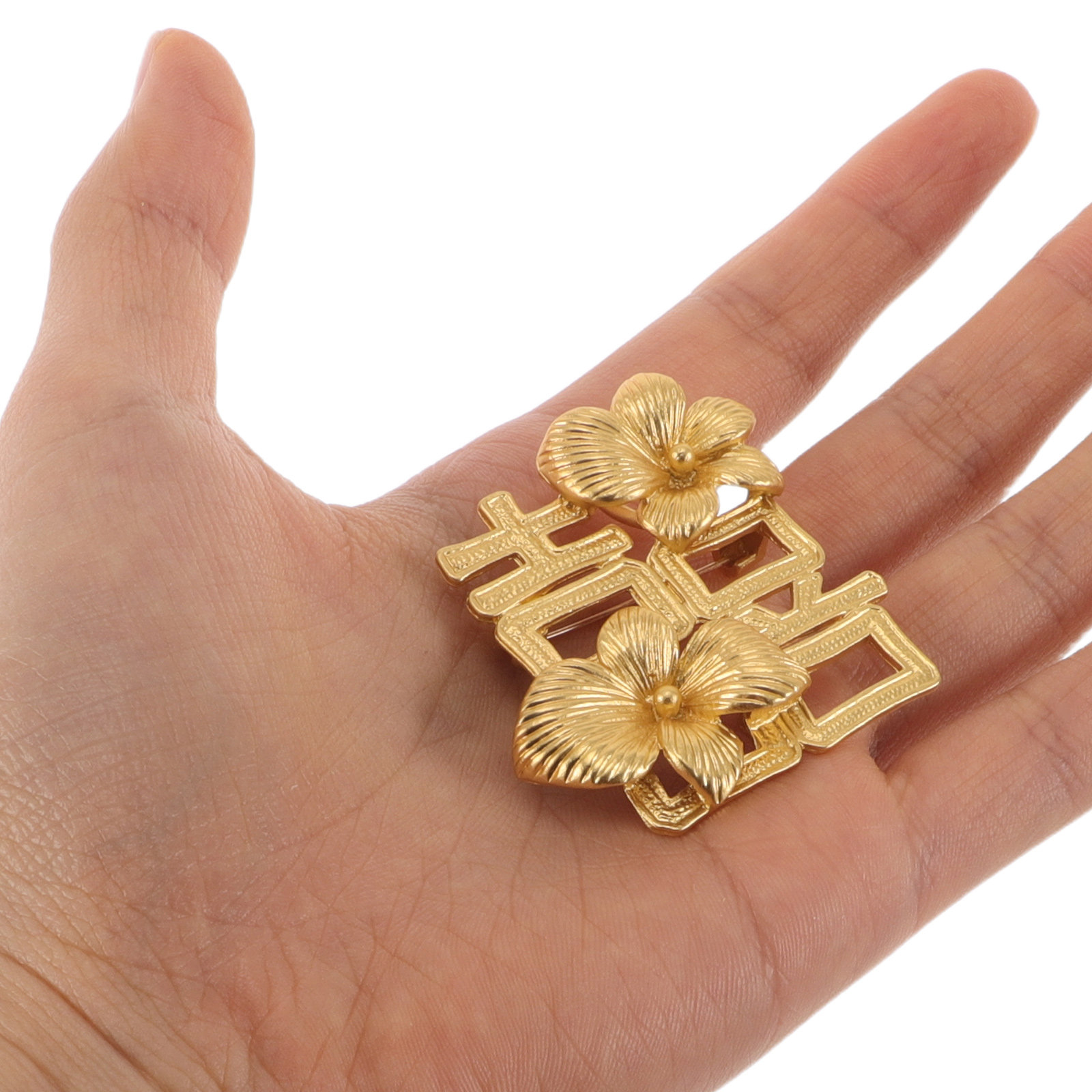 Brooch Pin Gold - 2Pcs Bros Pernikahan Pin Karakter Kebahagiaan