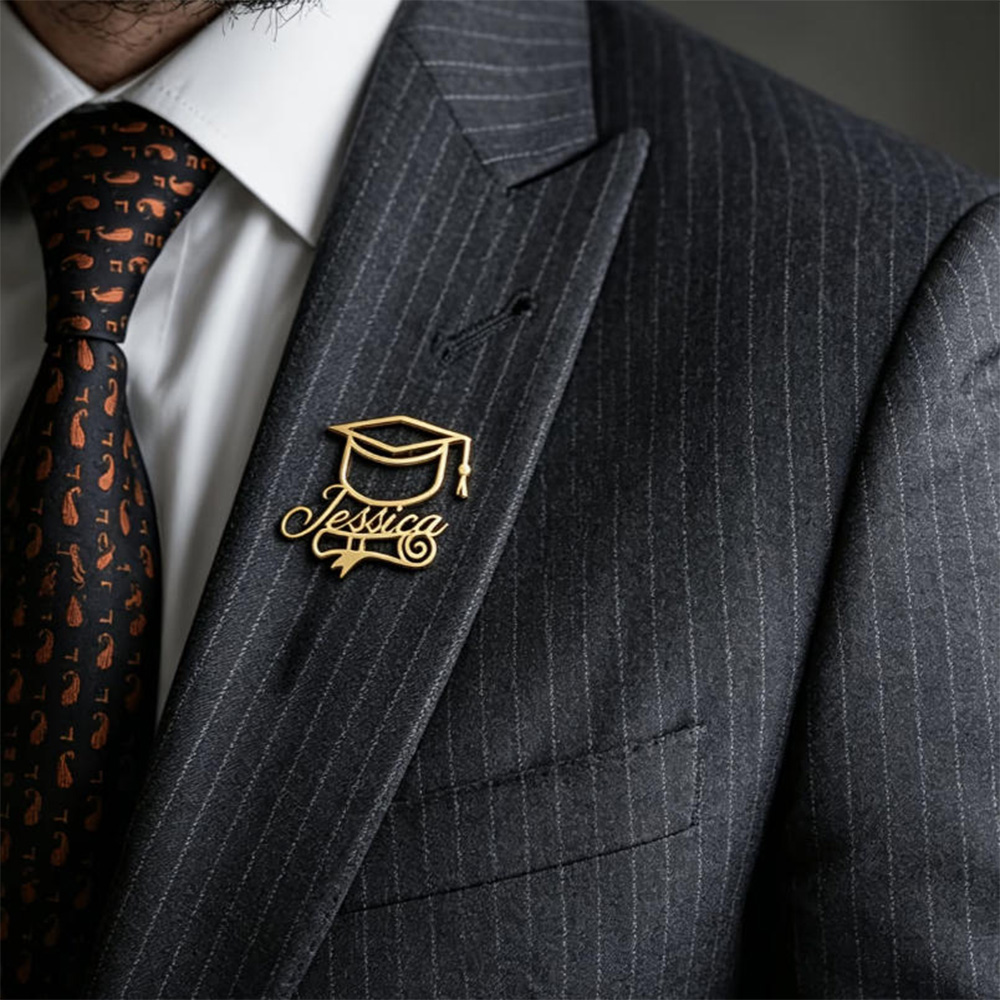 Brooch Pin Gold - Bros Pin Nama Topi Wisuda Custom,