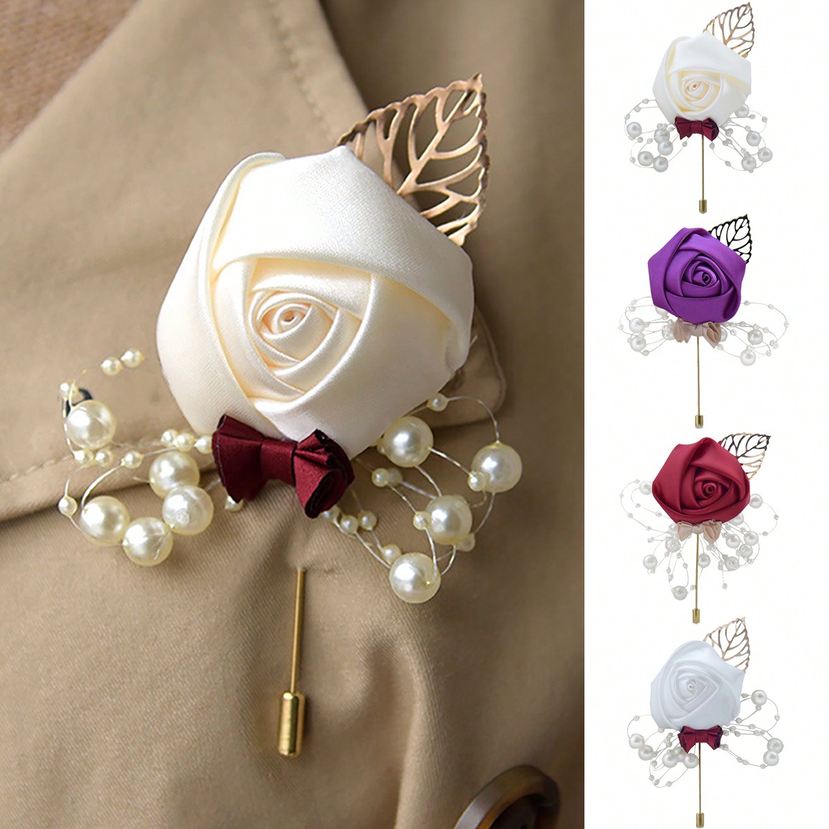 Brooch Pin Gold - 1 buah Boutonniere Mawar untuk Pengantin