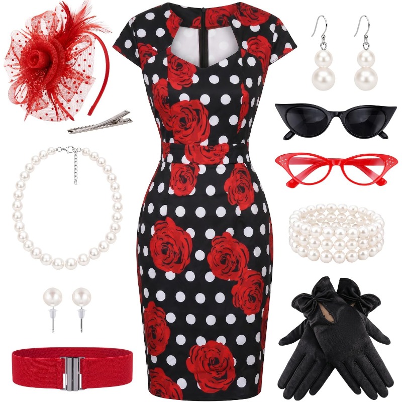 Women'S Accessories In The 1950S - 10PCS/SET Gaun Retro Wanita Era 1950-an,