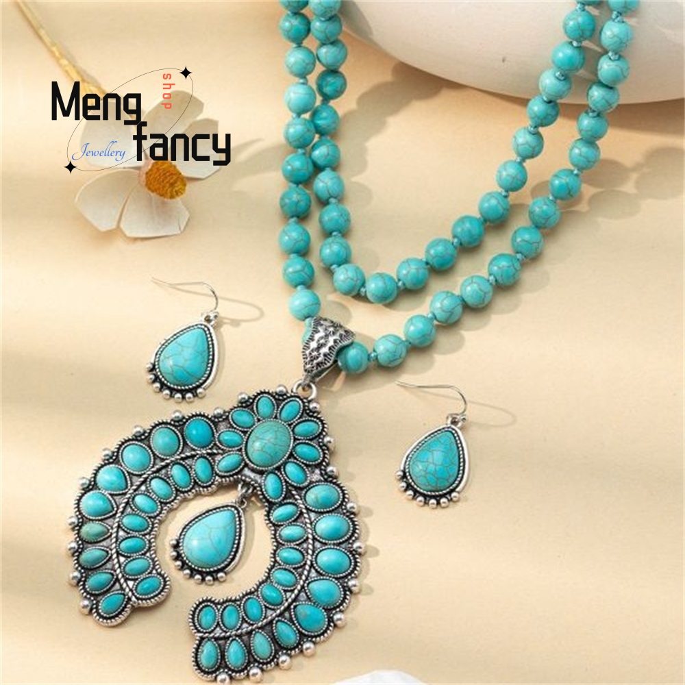 Anting Bunga Tiga Lapis Retro, - Layered Necklace Set ulasan dan harga