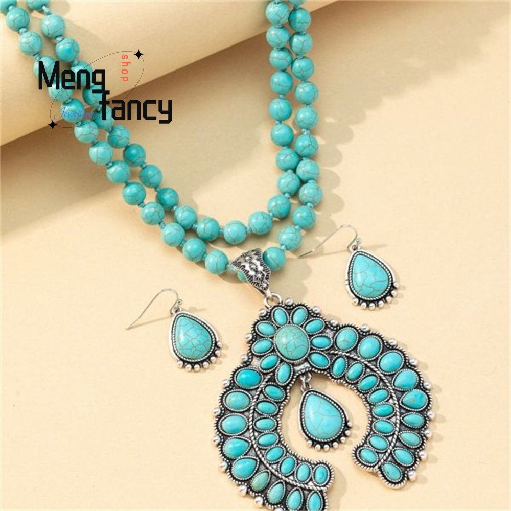 Anting Bunga Tiga Lapis Retro, - Layered Necklace Set ulasan dan harga