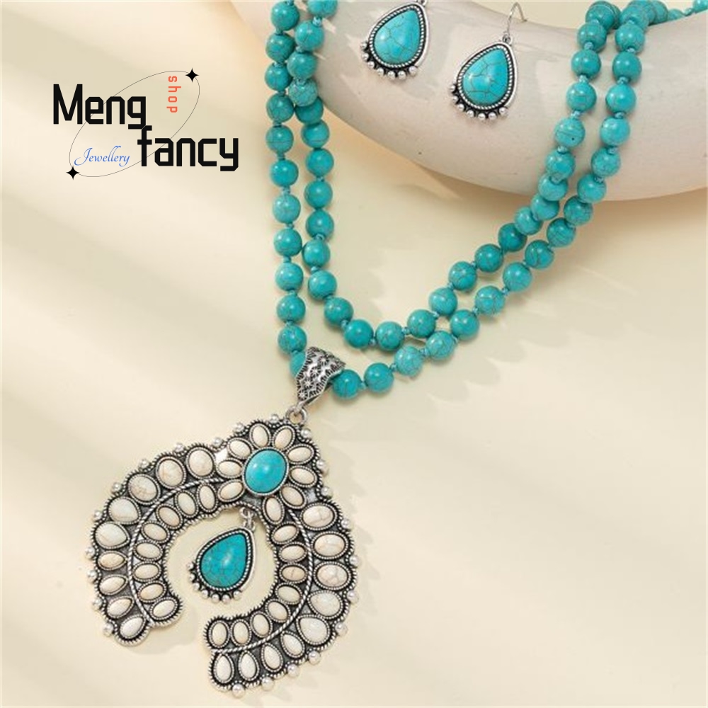 Anting Bunga Tiga Lapis Retro, - Layered Necklace Set ulasan dan harga