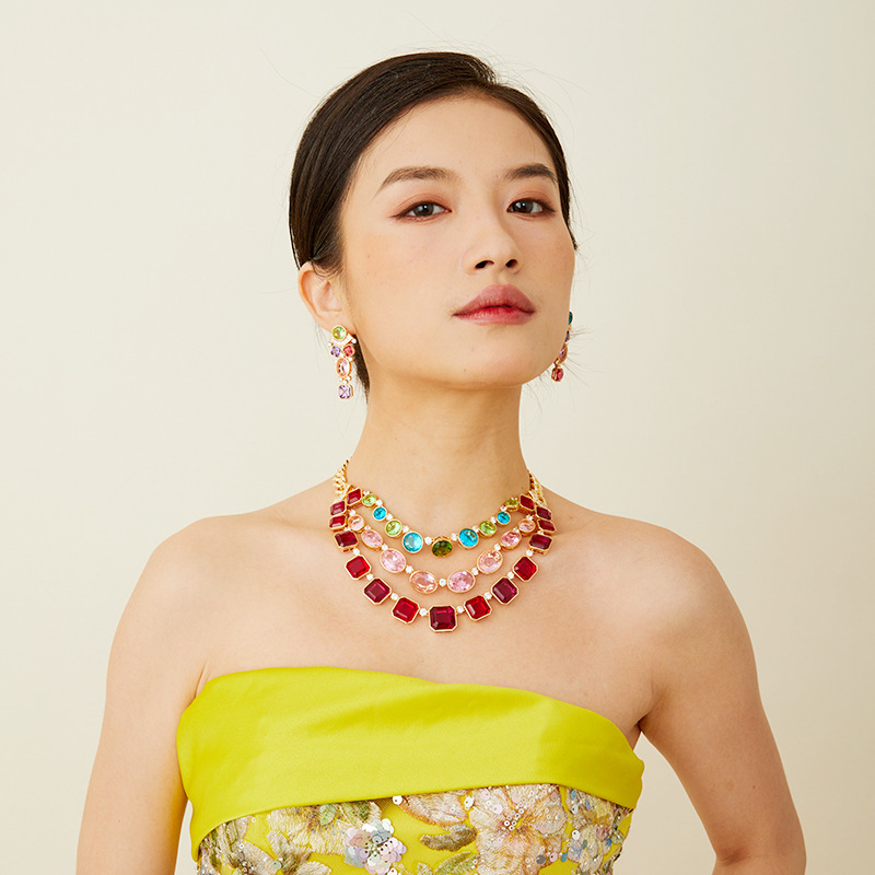 Anting dan kalung gaya Eropa A - Layered Necklace Set ulasan dan harga
