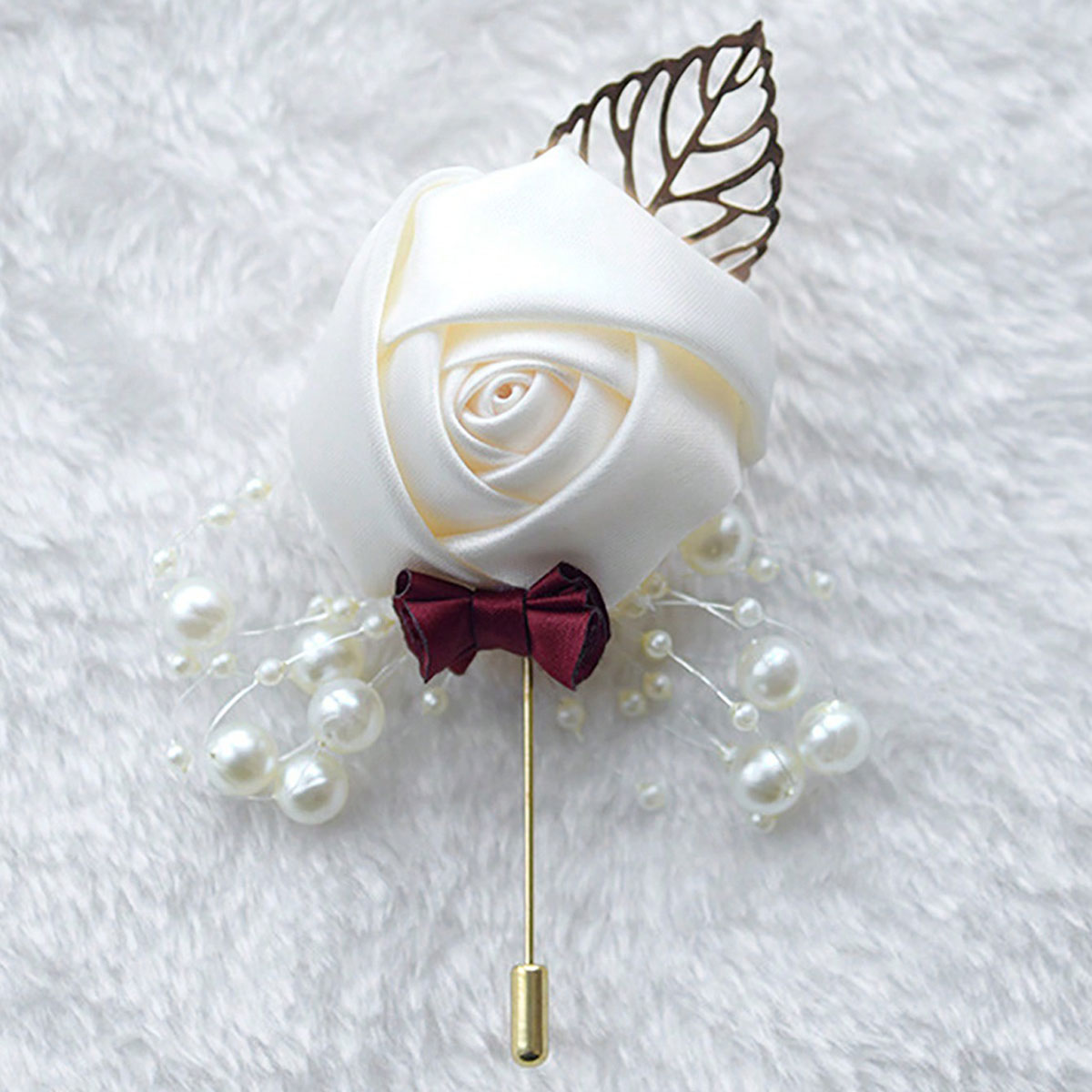 1 buah Boutonniere Mawar untuk - Brooch Pin Gold ulasan dan harga