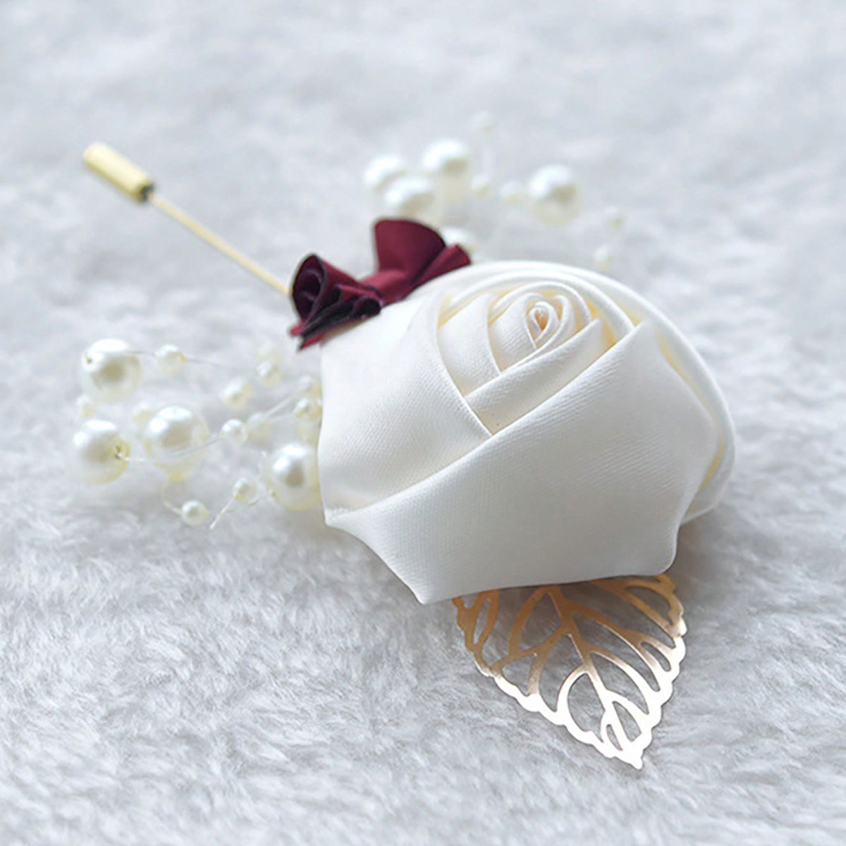 1 buah Boutonniere Mawar untuk - Brooch Pin Gold ulasan dan harga