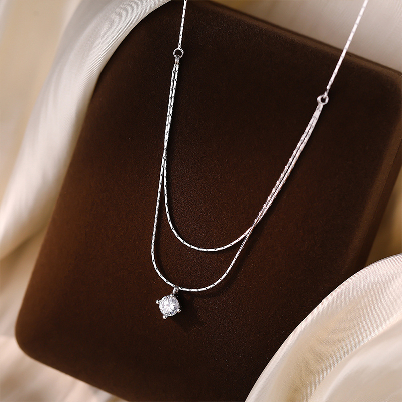 Kalung Liontin Zirkon Empat Ca - Layered Necklace Set ulasan dan harga
