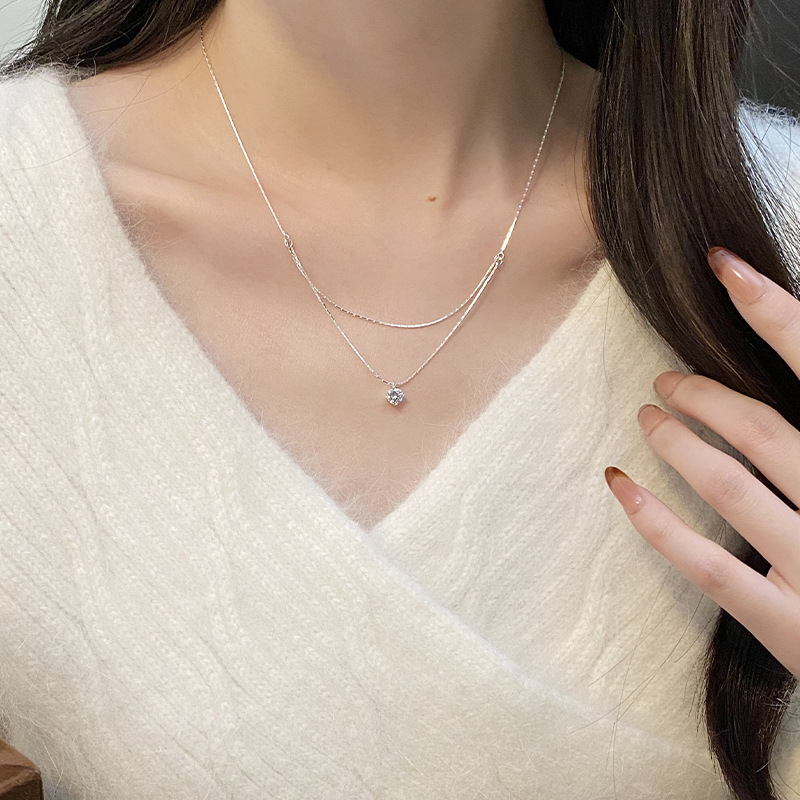 Kalung Liontin Zirkon Empat Ca - Layered Necklace Set ulasan dan harga