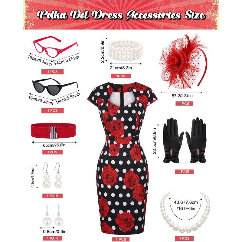10PCS/SET Gaun Retro Wanita Er - Women'S Accessories In The 1950S ulasan dan harga
